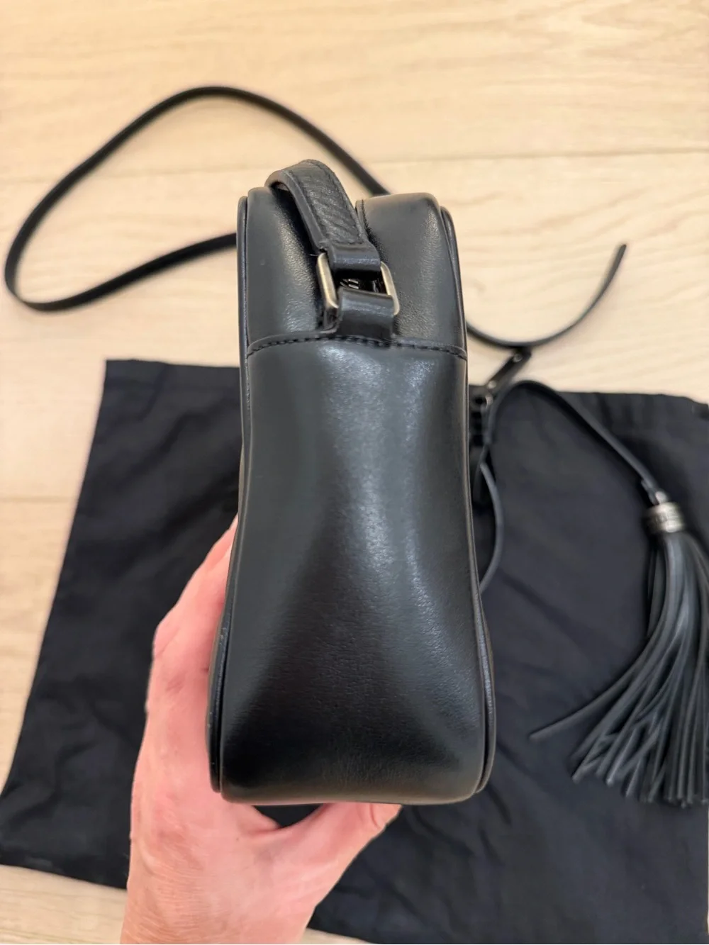 YSL Saint Laurent Black Quilted Leather Camera Crossbody with Tassel